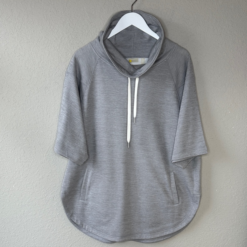 Zella Women's Drawstring Cowl Neck Sweatshirt Poncho Size L Grey Pockets Cape